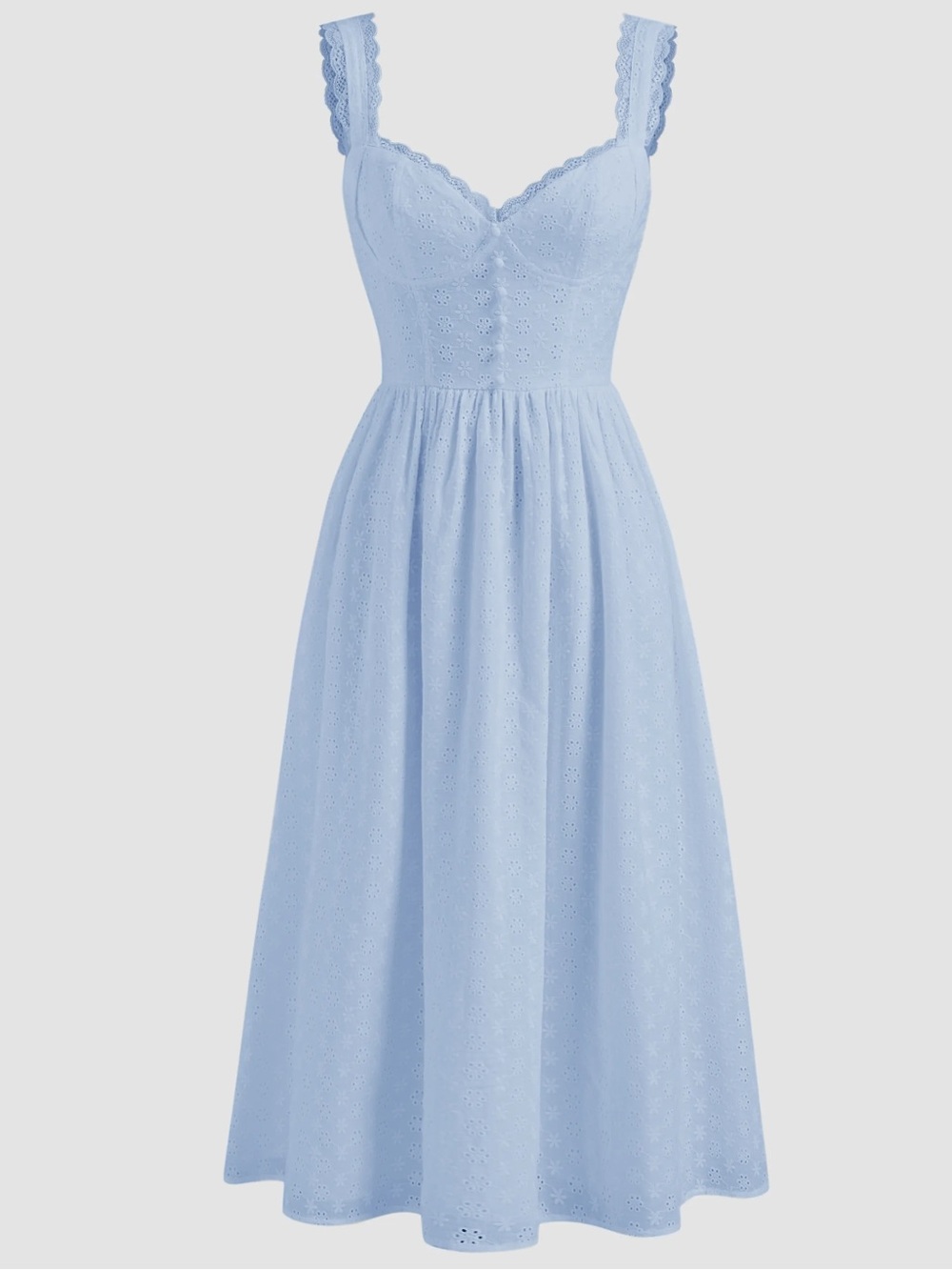 NWT CIDER COTTON V-NECK BRODERIE ANGLAISE FLORAL BUTTON MIDI DRESS - Picture 2 of 15